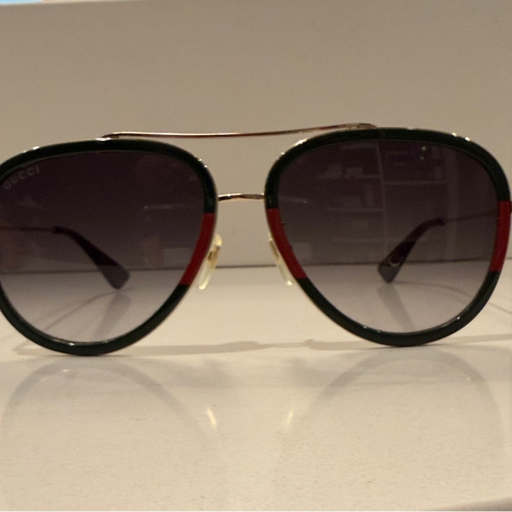 Gucci Women's Sunglasses with Green and Red Accents